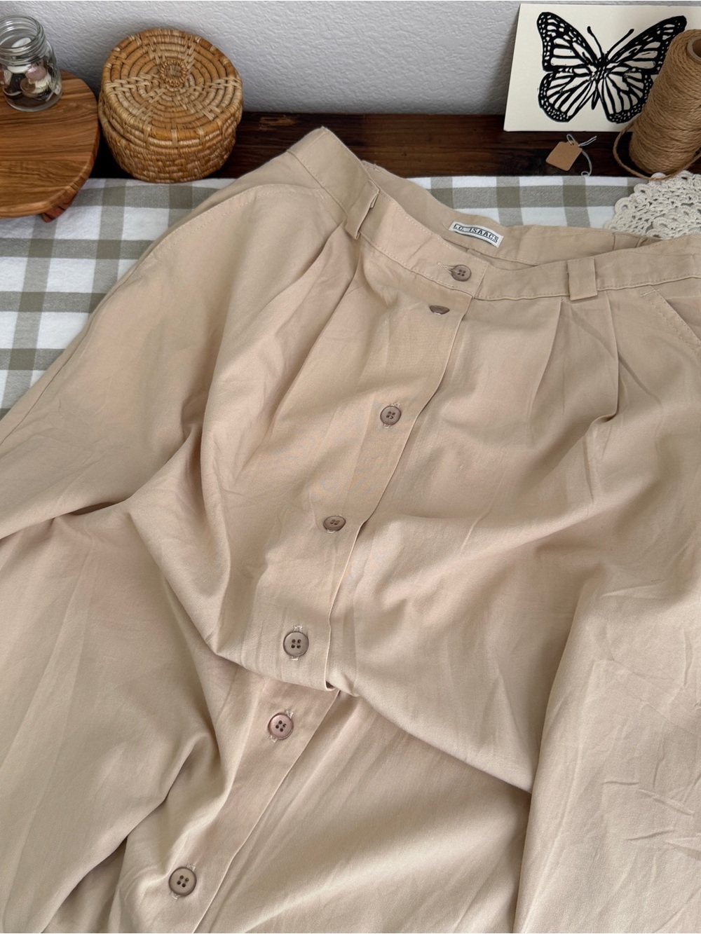 Vintage Classic Button-Front Beige A-Line Maxi Skirt - Picture 2 of 3